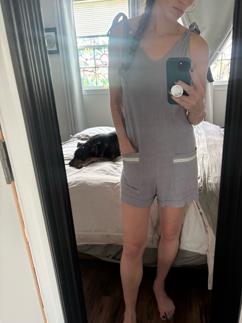 Women's Gray Tie-Shoulder Romper